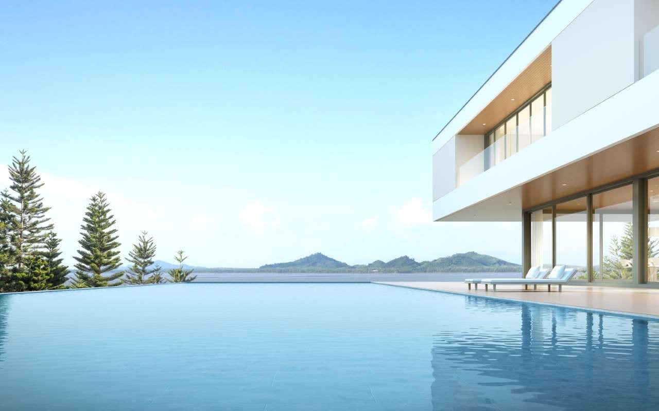 3D render of a modern house with swimming pool