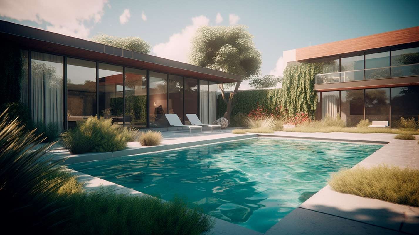Modern house with backyard pool and sleek architecture