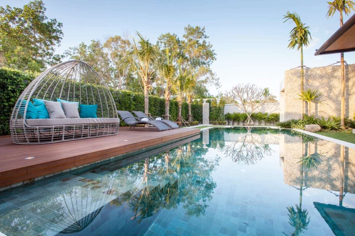 Luxury villa interior with a swimming pool and modern design