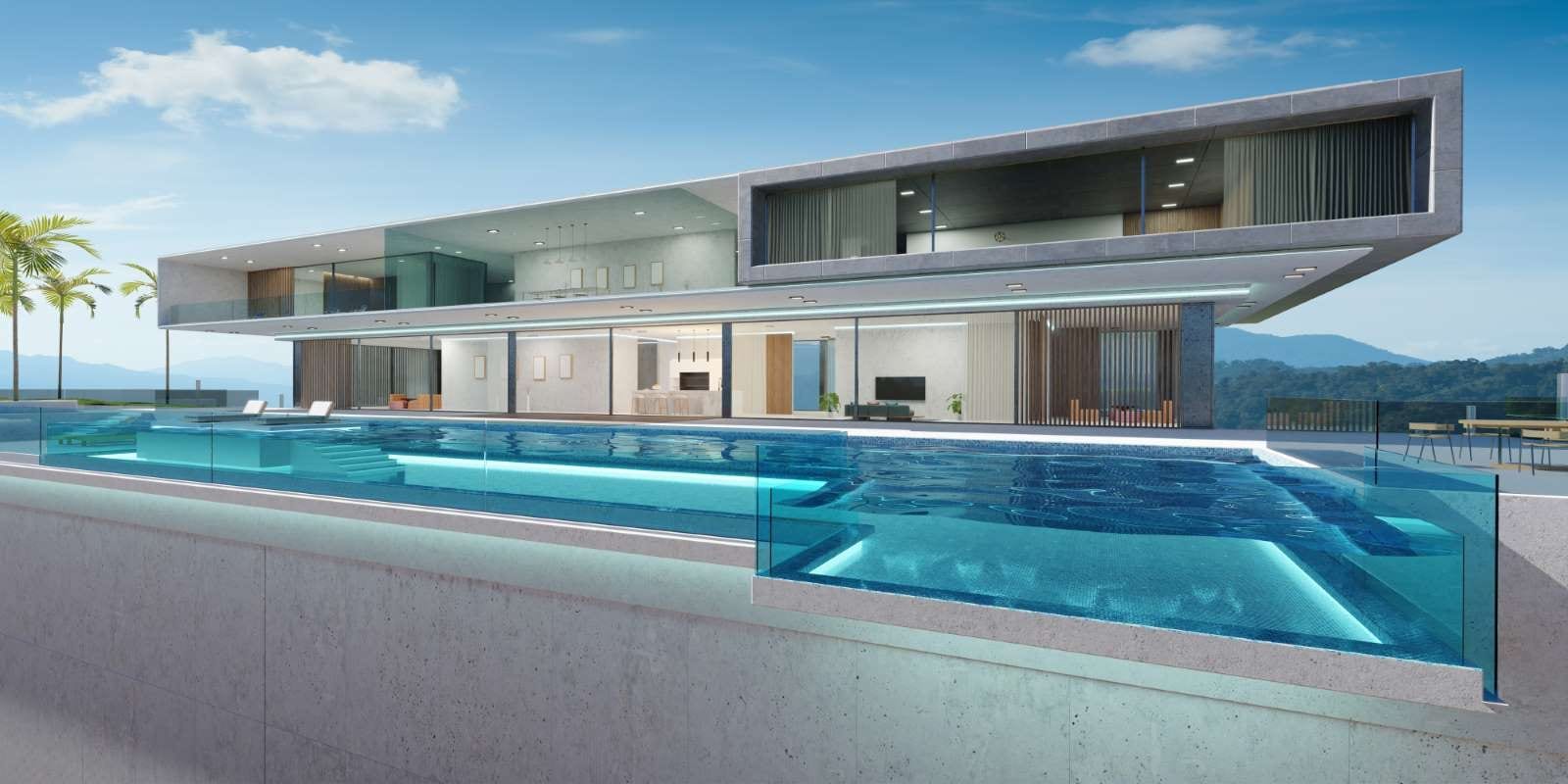 Luxury villa exterior with an infinity pool, illustrating a polished, upscale setting