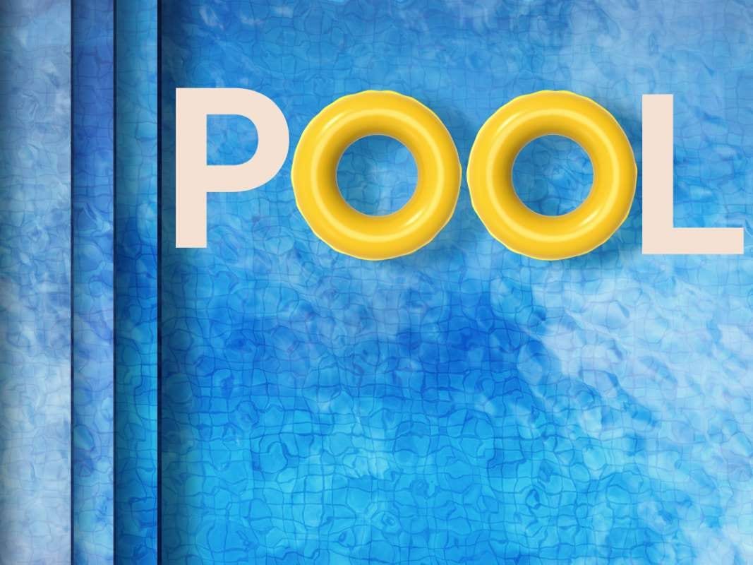 Top view of a pool background with letter-style pool shapes