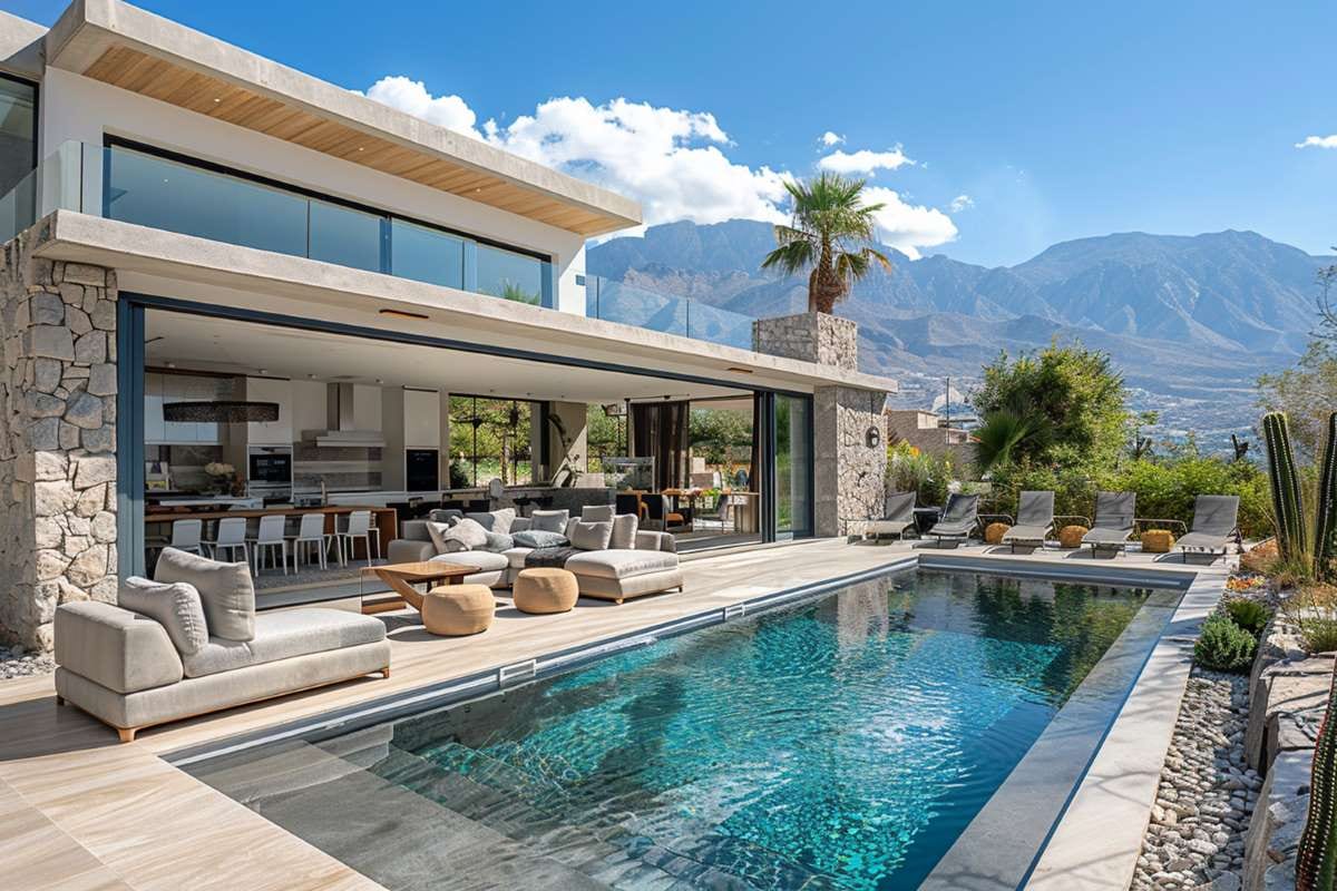 Pool with palm trees in the background