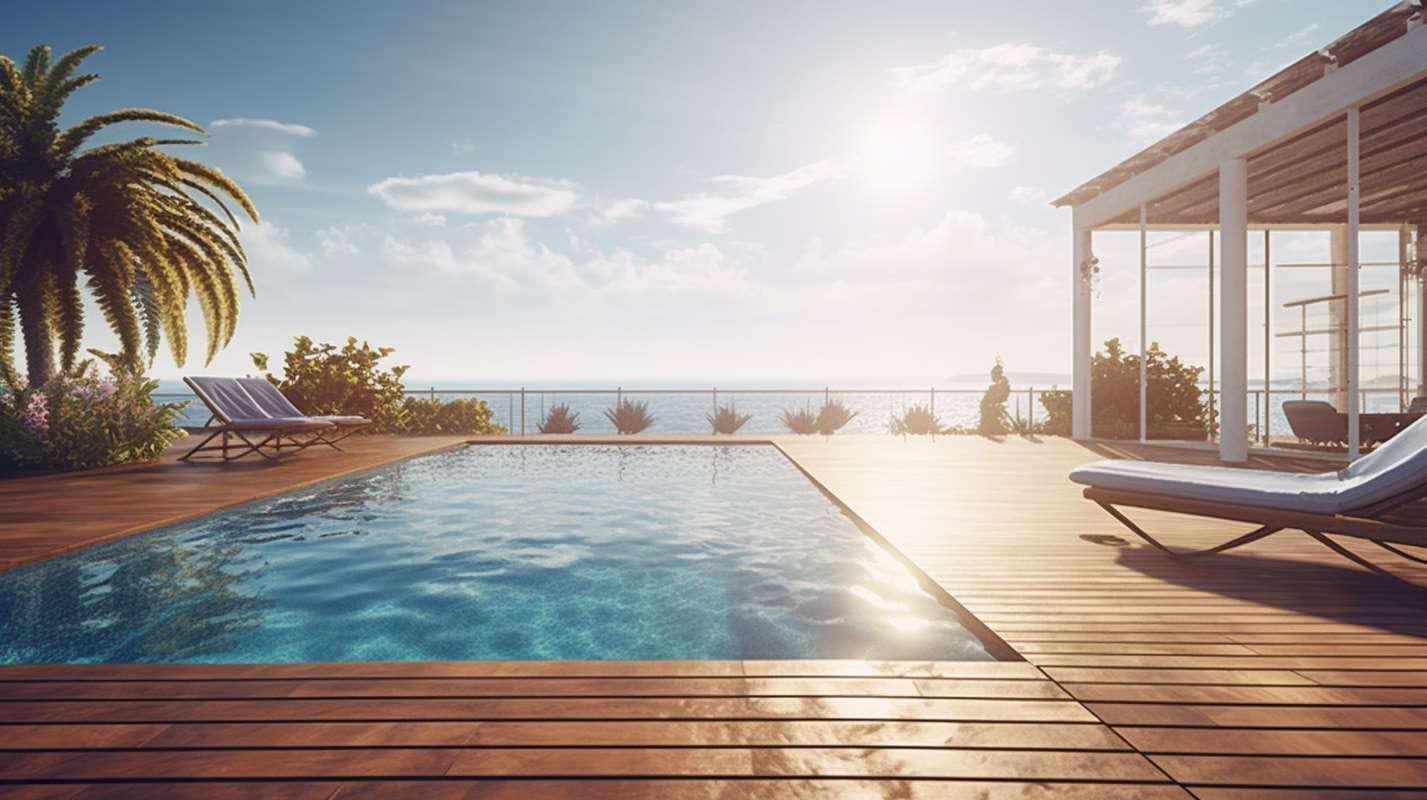 Blurred swimming pool terrace with nature background in a business concept
